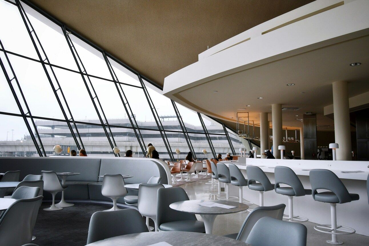 Premium airport lounge seating area