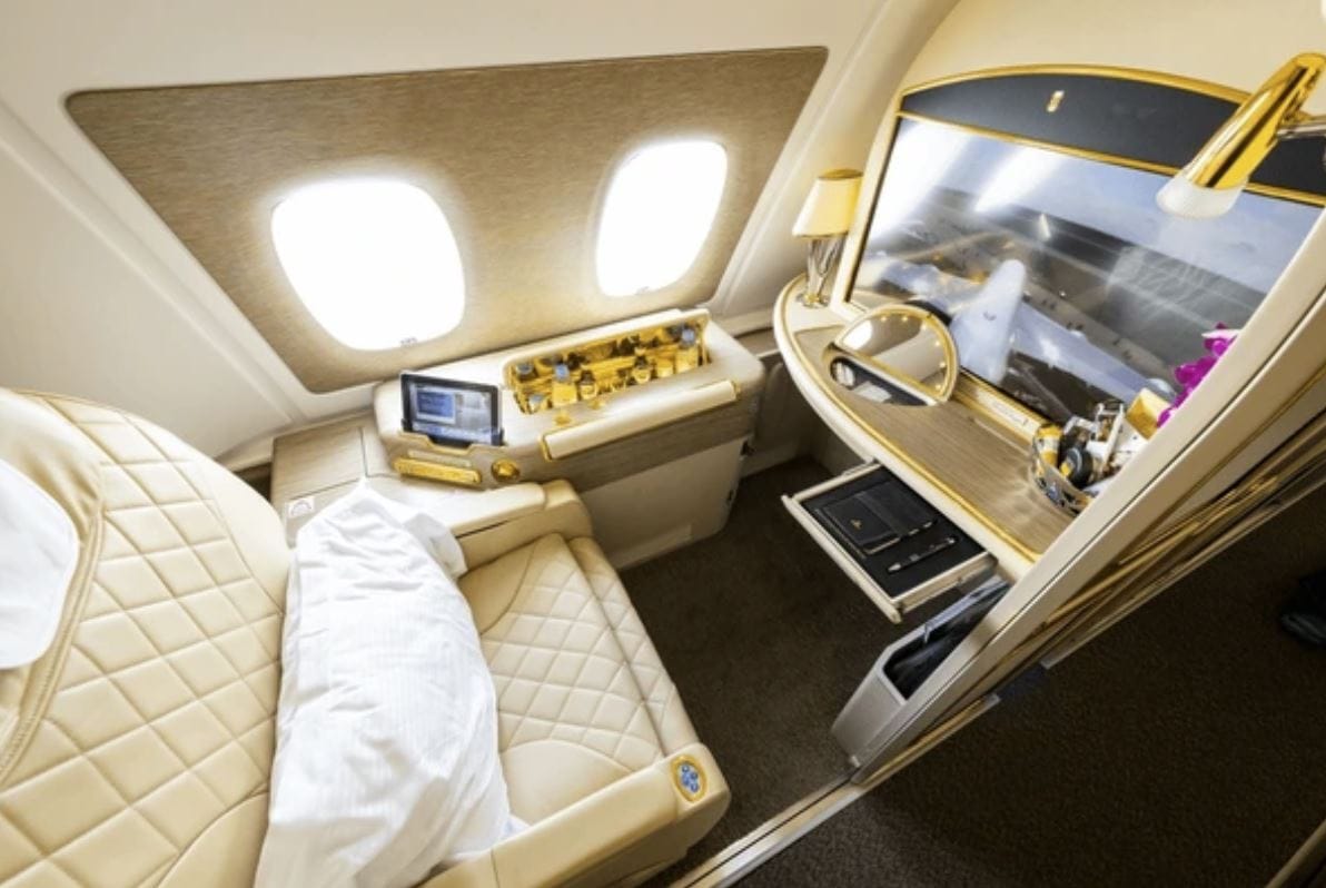 International first class cabin with private suites