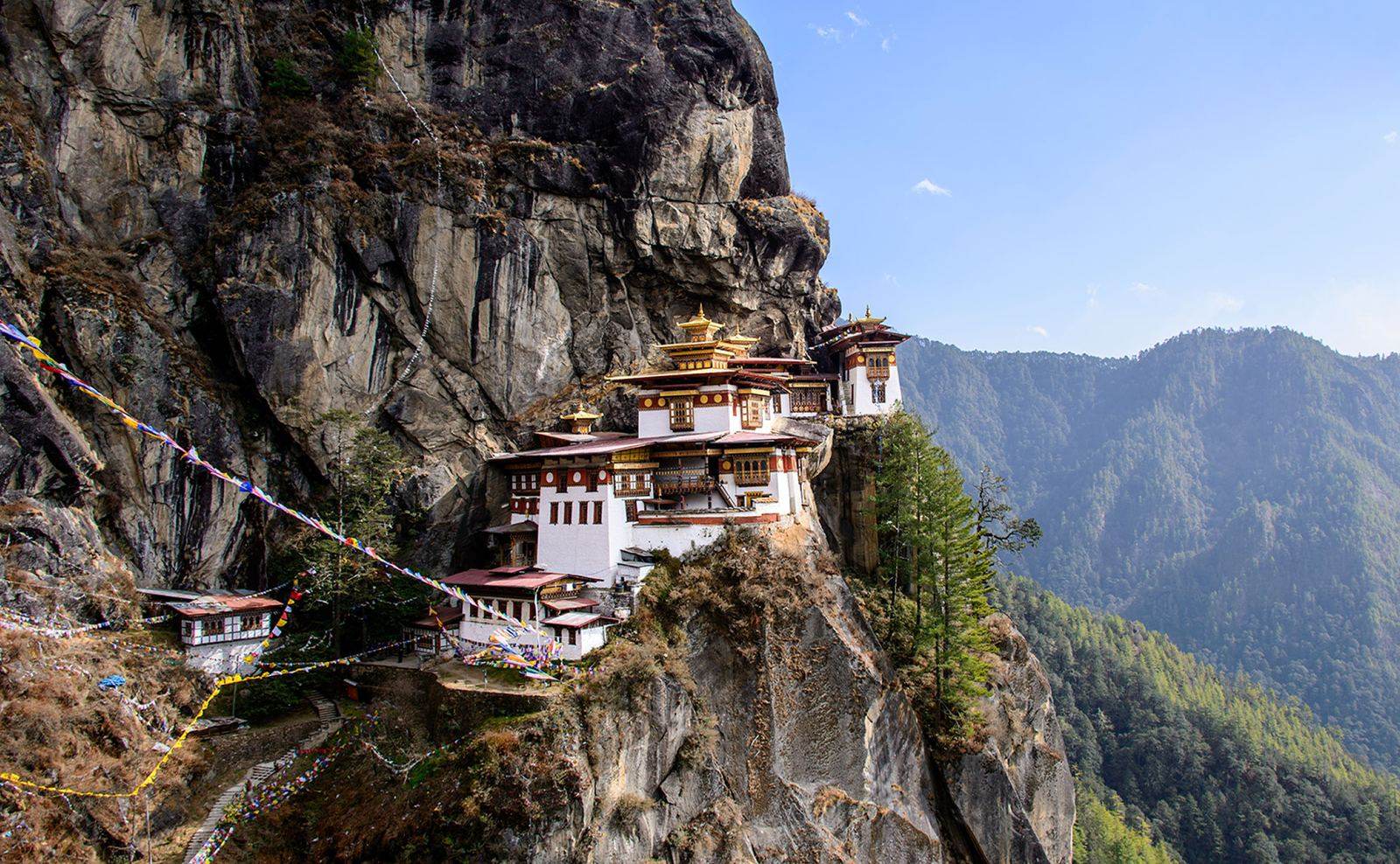 Tiger's Nest monastery on the cliffs above Paro, Bhutan, visited from Amankora's lodge circuit